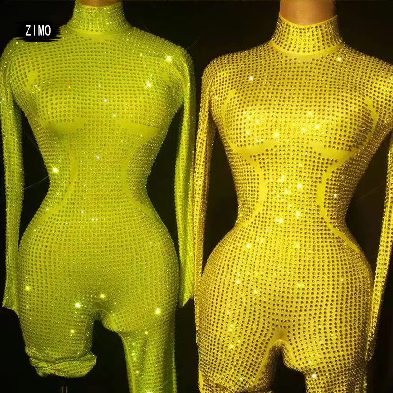 

Custom luxury Sparkly Full Rhinestones dance Jumpsuit women Stage Performance DS party birthday club costume sexy adult clothing