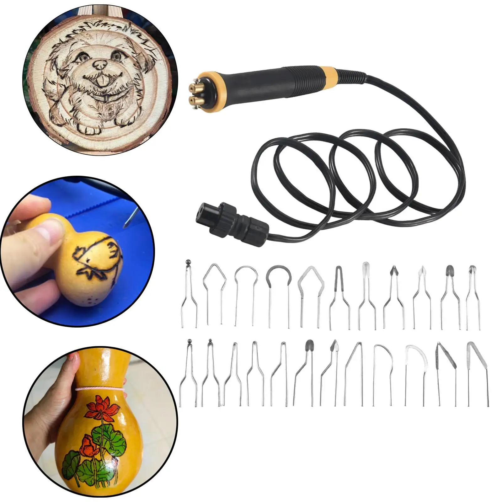 Burning Pen Kit Pyrography Pen 21 Wire Tips Replacement Non Slip Handpiece Versatile Pyrography Machine for DIY Crafts