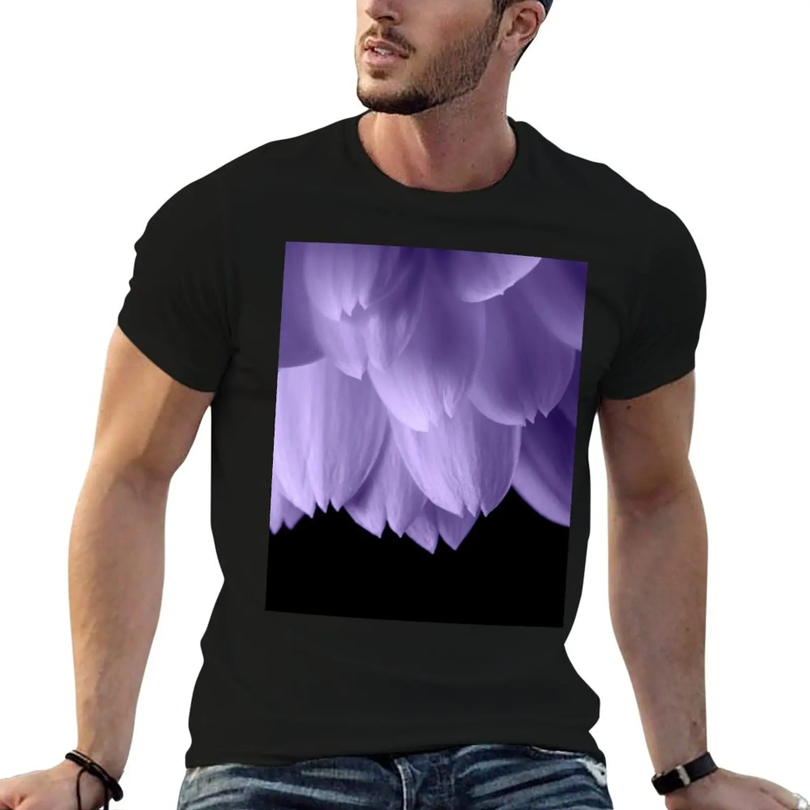 Ultra violet purple flower petals black T-Shirt graphic t shirts sports fans shirts men graphic