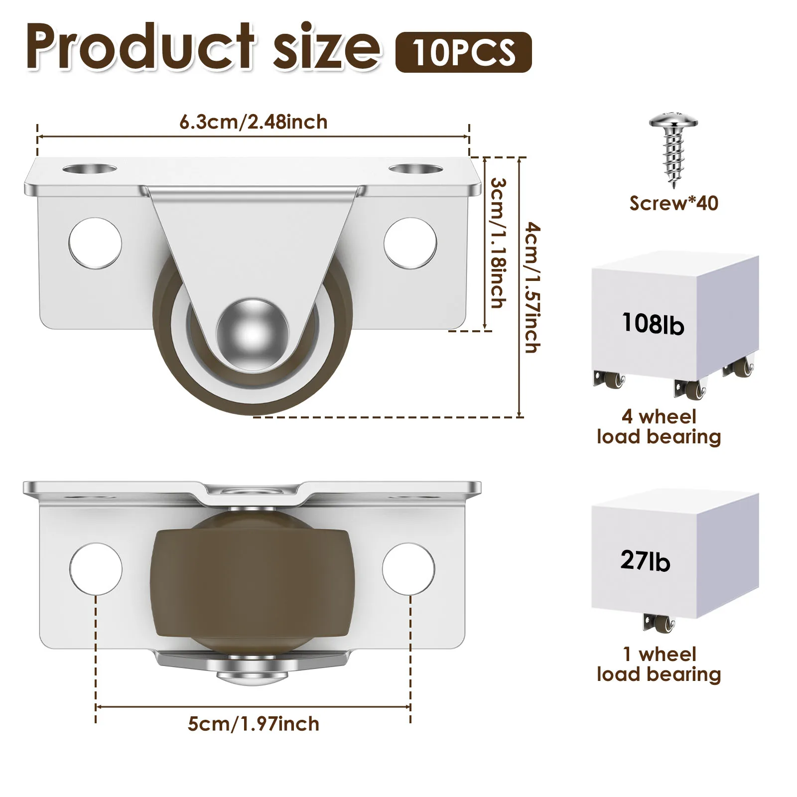 Mini Fixed Caster Wheels 1inch 1.25inch Silent Rigid Plate Casters Furniture Casters for Furniture Rolling Cabinet Trundle Bed