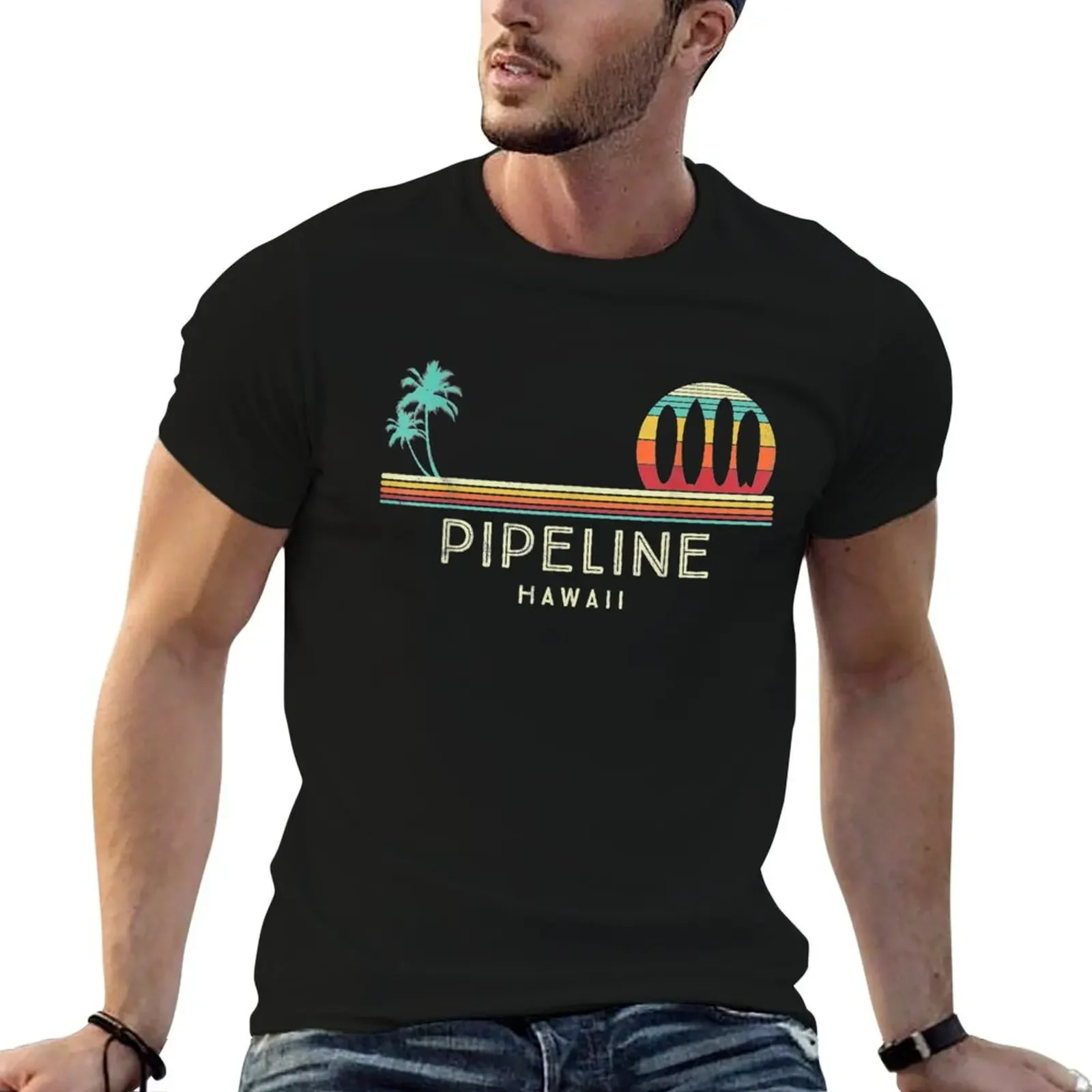 Vintage Hawaii Pipeline Beach Palm Trees Tropical Surf T-Shirt anime tshirt summer tops mens designer clothes