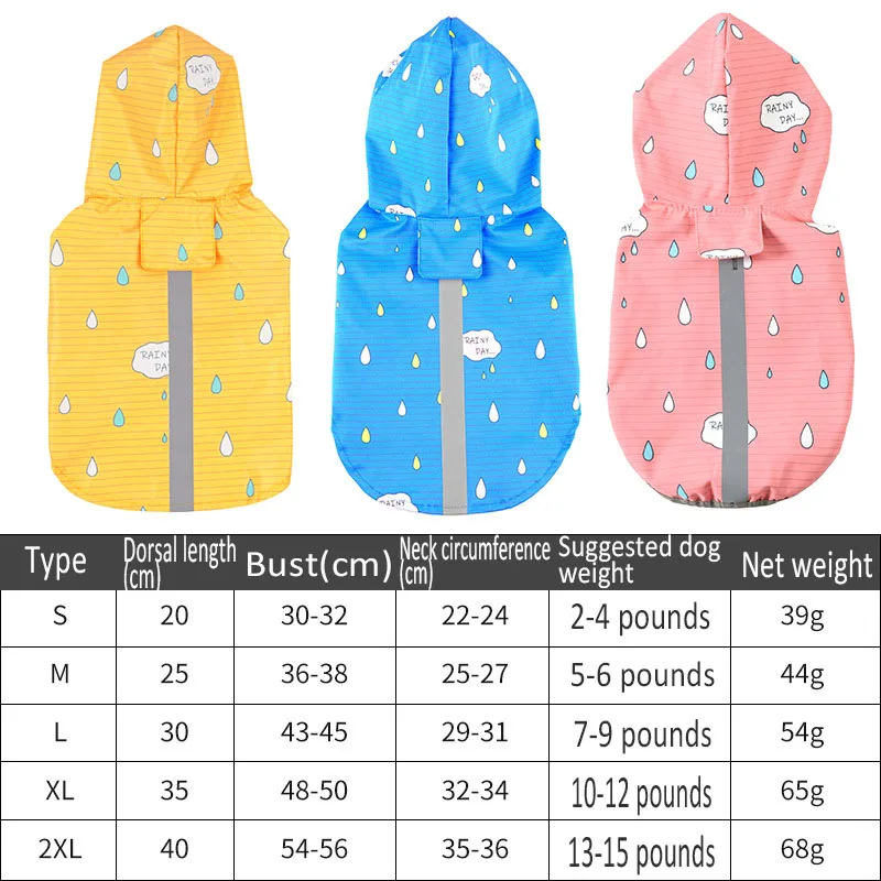 Pets Dog Clothes Outdoor Breathable Clothes For Puppies Hooded Raincoats Printing Reflective Strip Dogs Rain Coat Waterproof