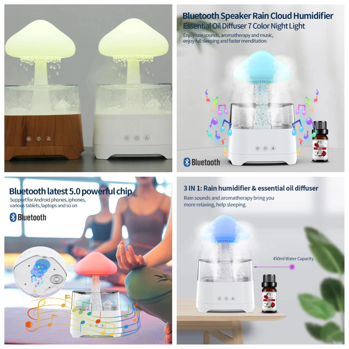 

Rain Cloud Diffuser Humidifier, Smart Table Lamp with Speaker, Decorative Light for Living Room Bedroom Home Decor