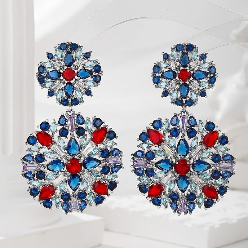 

Beautiful Waterdrop CZ Stone Round Disc Design Luxury Dangle Earrings Color Cubic Zirconia Stone High Quality Bride Jewelry