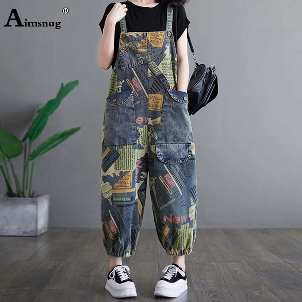 2025 Tute Demin con cinturino per spaghetti Moda donna Jeans Hip Hop Salopette con stampa di lettere Tutina Body Pantaloni con tasca alta