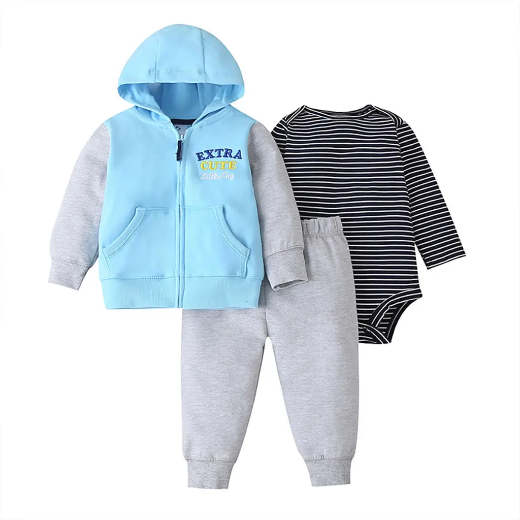 3Piece Spring Fall Newborn Girls Clothes Toddler Boy Outfits Korean Casual Cartoon Hooded Coat+Bodysuit+Pants Baby\'s Sets BC658