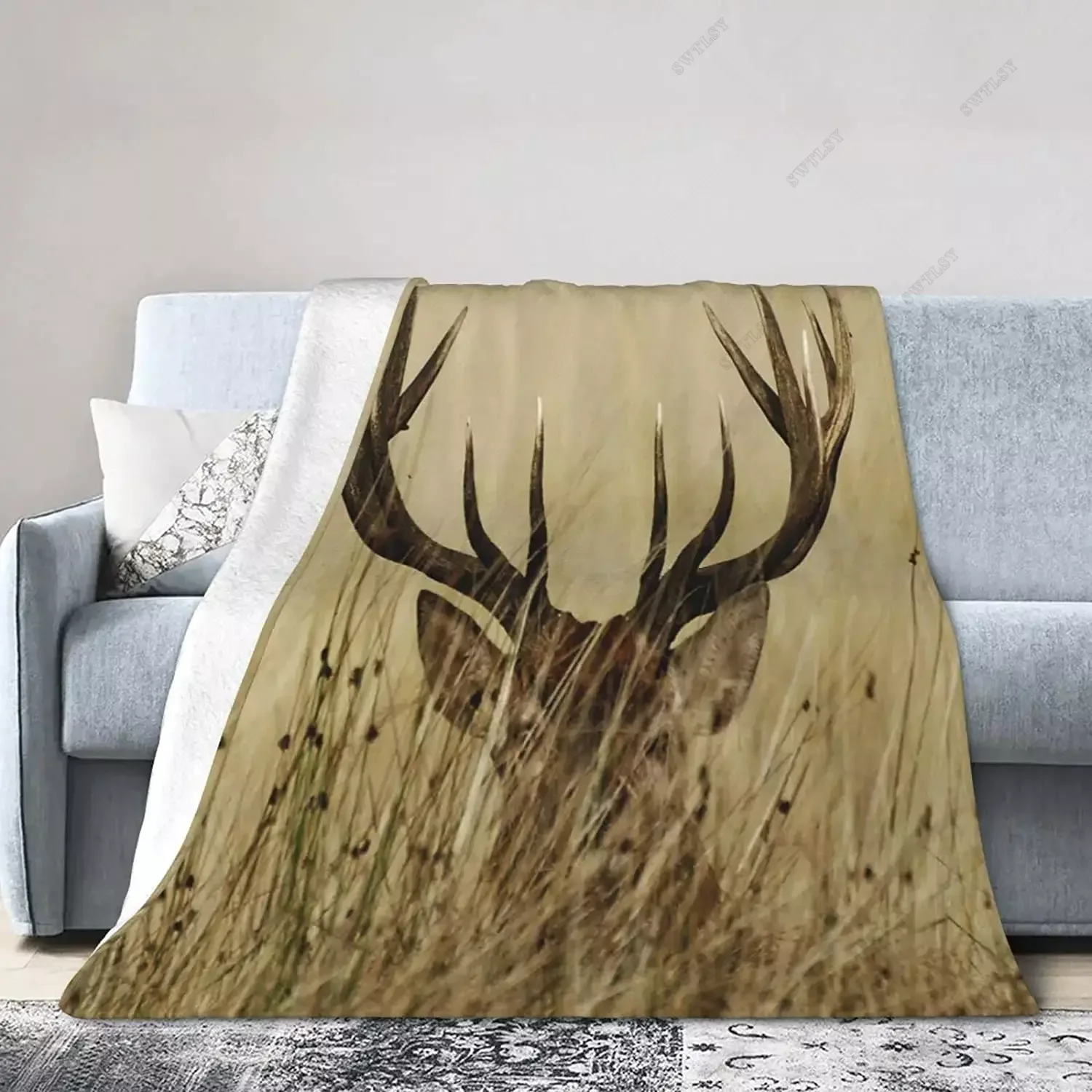 Deer Flannel Throw Blanket King Full Size Wild Animals Blanket for Bed Sofa Couch Decoration Lightweight Comfortable Super Soft