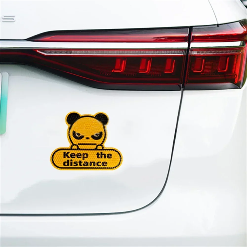 1PCS Panda Reflective Sticker - Fluorescent Yellow Green Hexagon Honeycomb Car Keep Distance Decal