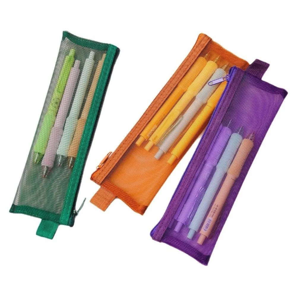 1pc Mesh Pencil Case Storage Bag For Exams Portable Pencil Case Multi-Functional Square Stationery Pencil Pouch School Supplies