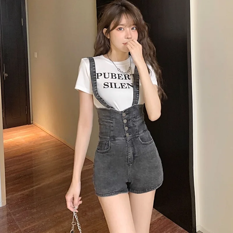 

Short Denim Overalls Girl Short Jumpsuit Fashion High Waist Casual Jeans Playsuit Jeans Romper Sexy Black Clothing Y2k Harajuku