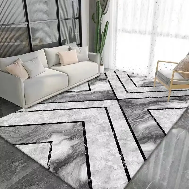 Nordic Light Gray Large Living Room Carpet Light Luxury Decorative Rug for Bedroom Geometric Carpets Non-slip Sofa Side Foot Mat