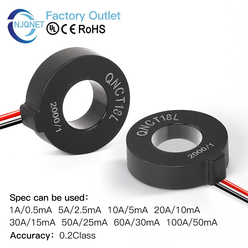 Micro Precision Current Transformer CT Factory Price QNCT18L 1000 1 50A 50mA 2000 1 50A 25mA 100A 50mA