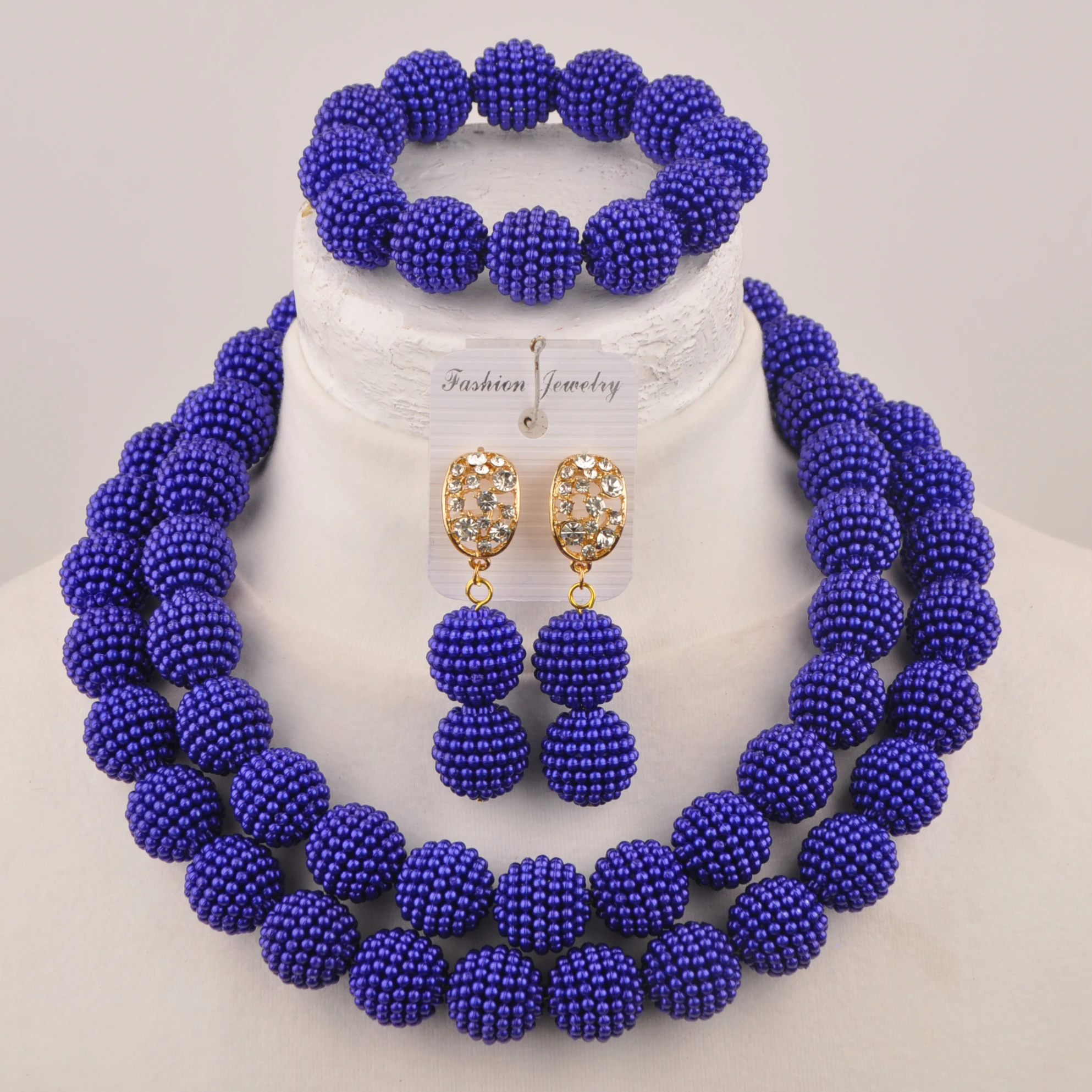 

Nigerian necklace imitation pearl jewelry wedding traditional Royal Blue jewelry set