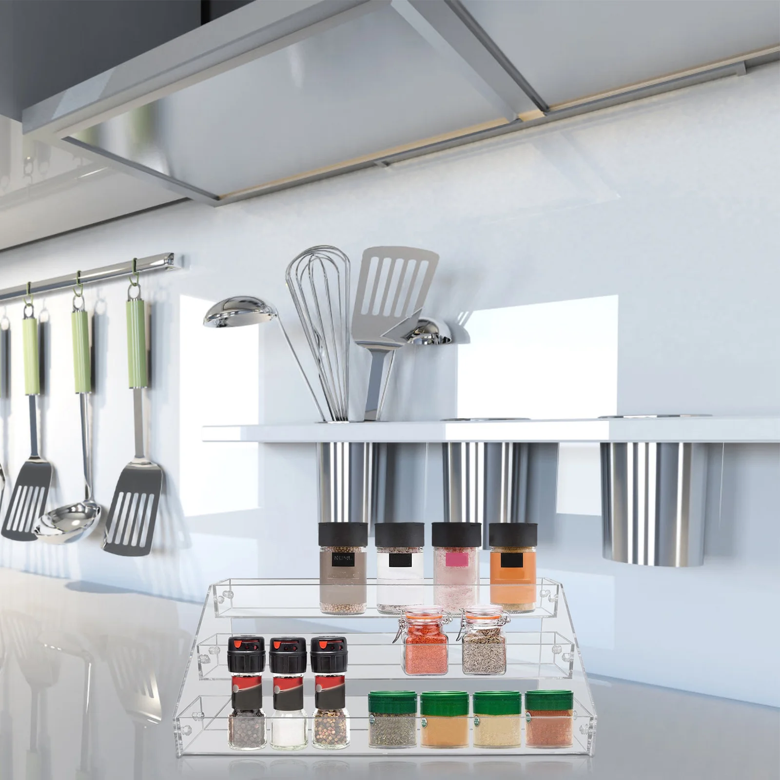 

Seasoning Storage Rack Clear Acrylic Countertop Organizer For Spice Jars Kitchen Cabinet Shelf Space Saving Spices Rack