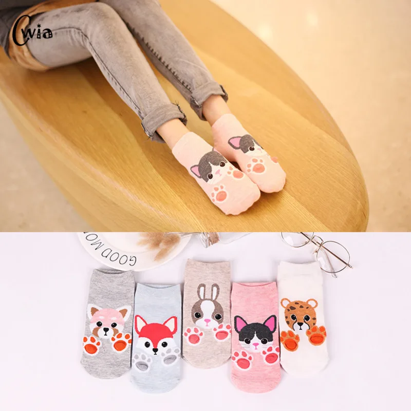 Colorful animal Invisible Short Woman Sweat summer comfortable cotton girl women's boat socks ankle low female 1pair=2pcs xg15