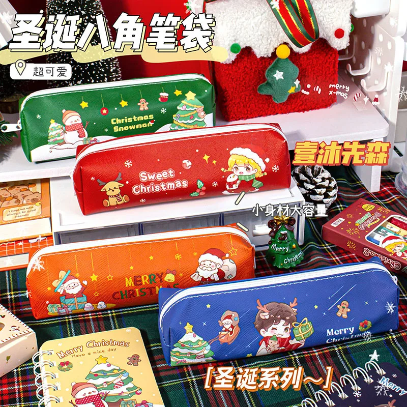 Christmas Random Stationery Set, Including 1 Zipper Pen Case + 2 Gel Pens + 4 Packs Of Sticky Notes + 2 Erasers