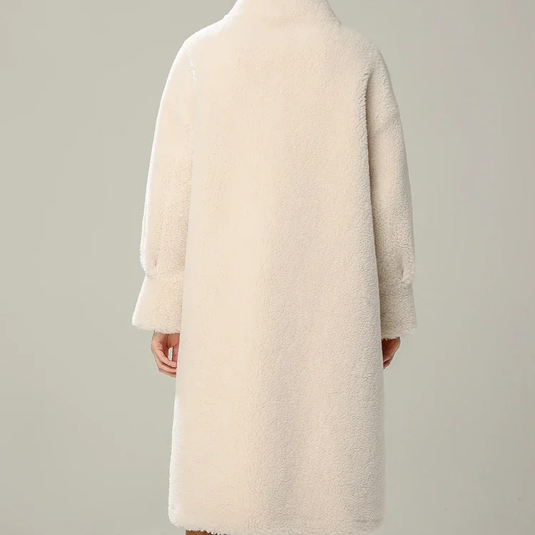 Branco quente ovelhas shearling casacos de pele para mulheres jaqueta de pele de lã feminino casaco de pele de inverno moda coreana comprimento médio zm935