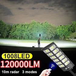 Super Bright 804 LED Solar Lights Outdoor Street Lamp Sunlight 3 modes IPX68 Waterproof Garden Lighting With Smart Motion Sensor