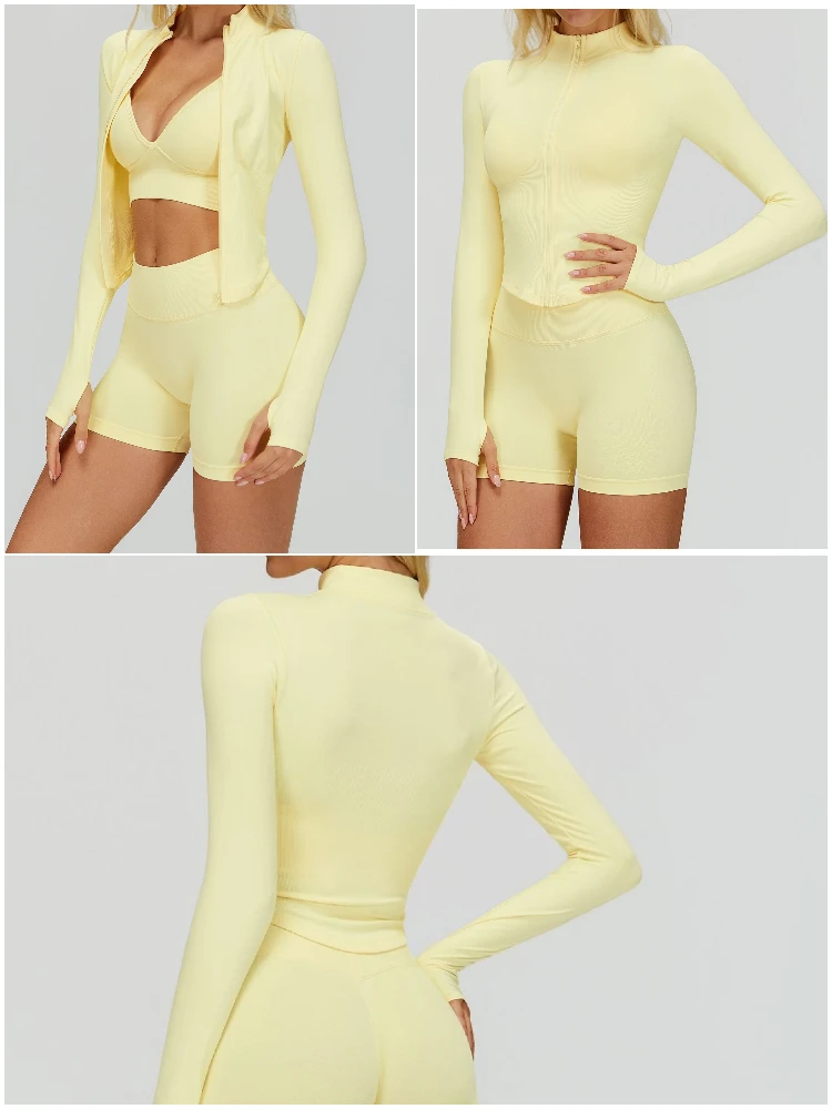 VITALINOVO Damen Cropped Running Workout Jacken mit Reißverschluss, schmal geschnittene Sportjacken mit Daumenlöchern, nahtlose, dehnbare Trainingsjacken – Detail 19