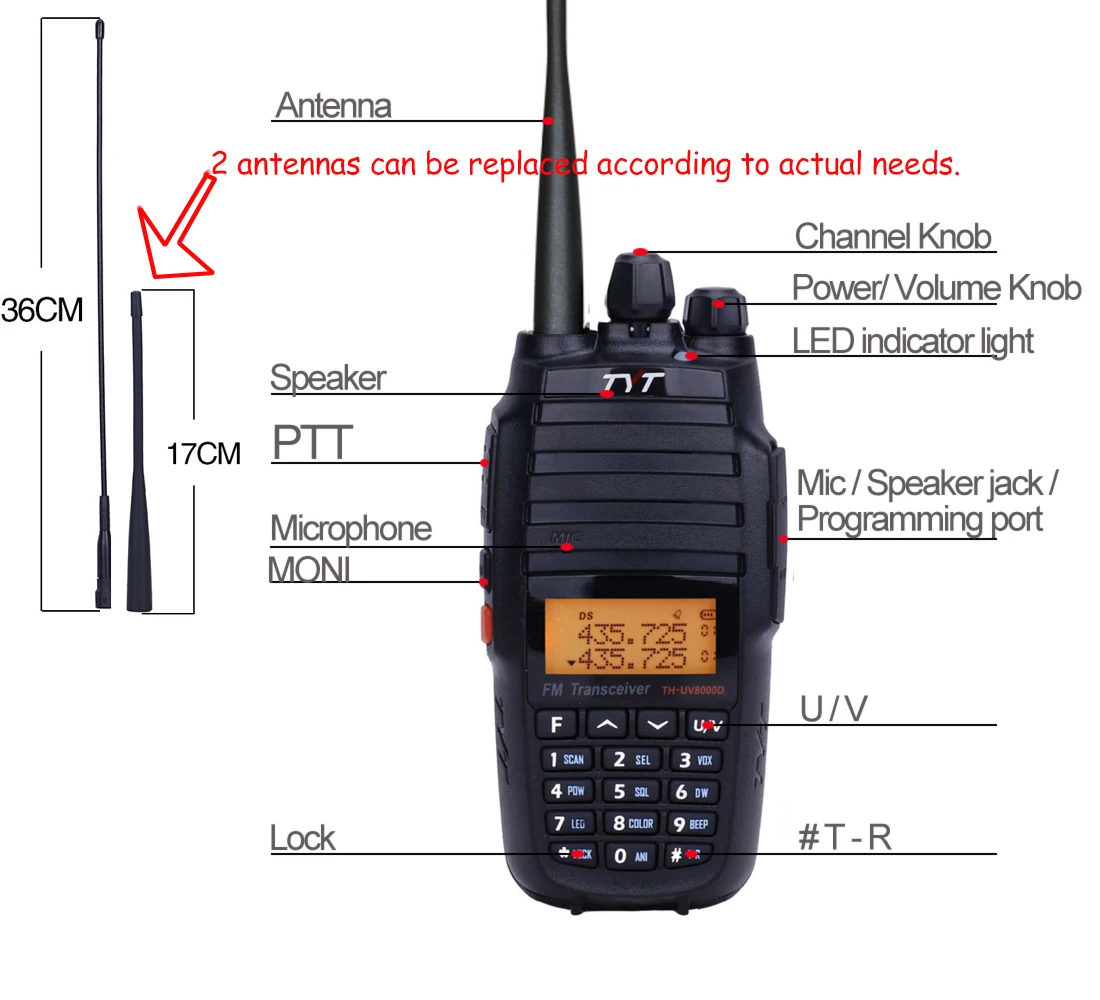 TYT TH-UV8000D 10W 3600mAh ręczne Radio, dwuzakresowy 136-174/400-520MHz Walkie Talkie 1pcs