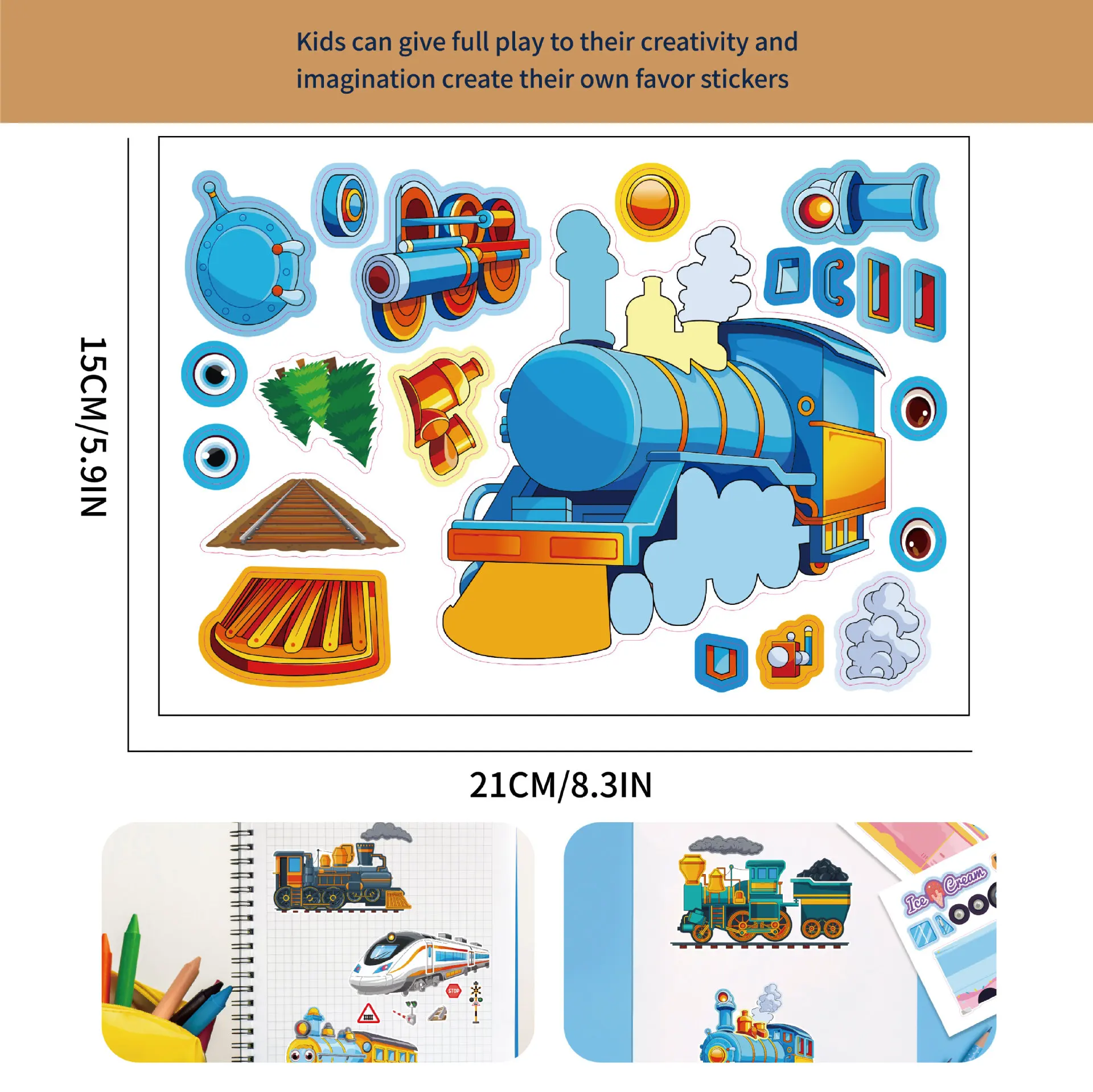 8/16Sheets Train Carriage Parent-Child Interactive Cartoon Puzzle Sticker DIY Face Sticker Notebook Cup Birthday Gifts Kid Toys