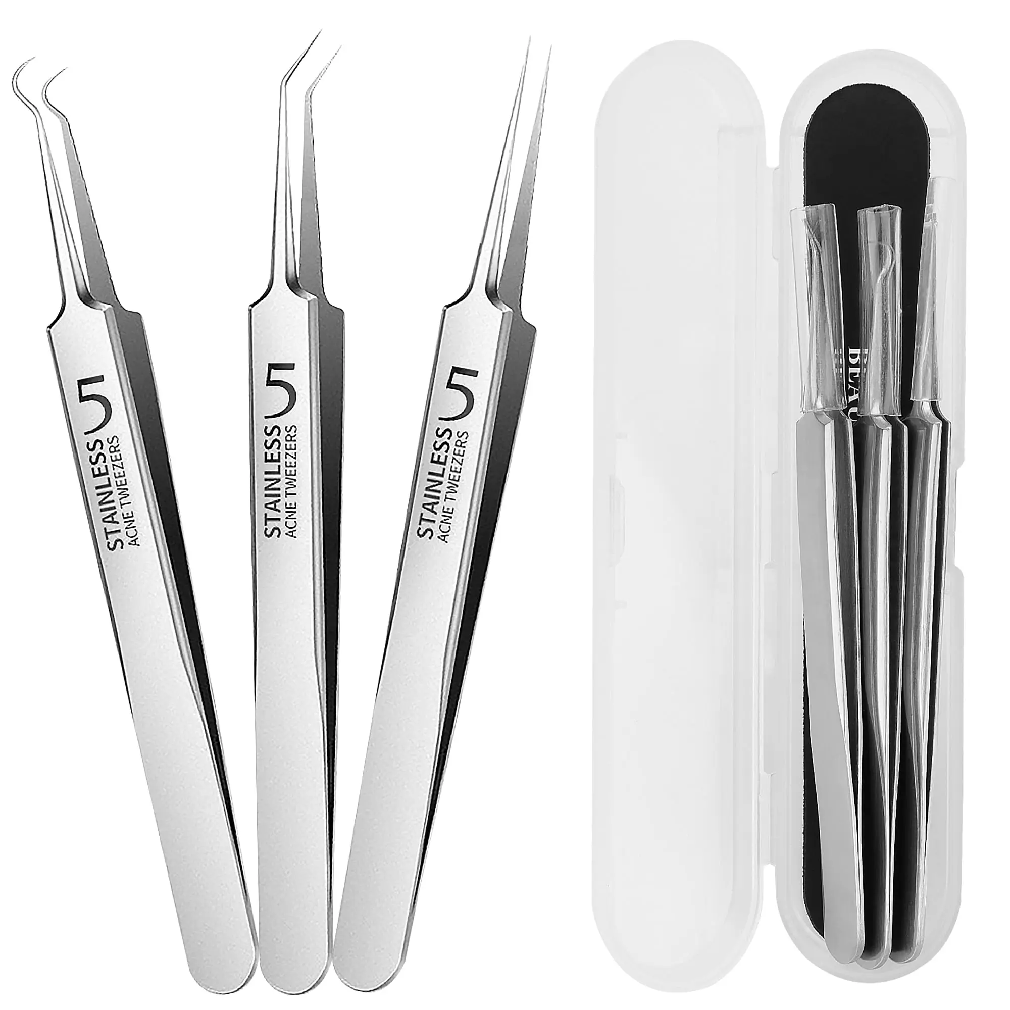 Professional Blackhead Tweezers,High Hard Stainless Steel Blackhead Remover Tweezers, Precision Pimple Popper Tool Kit, Blackhea