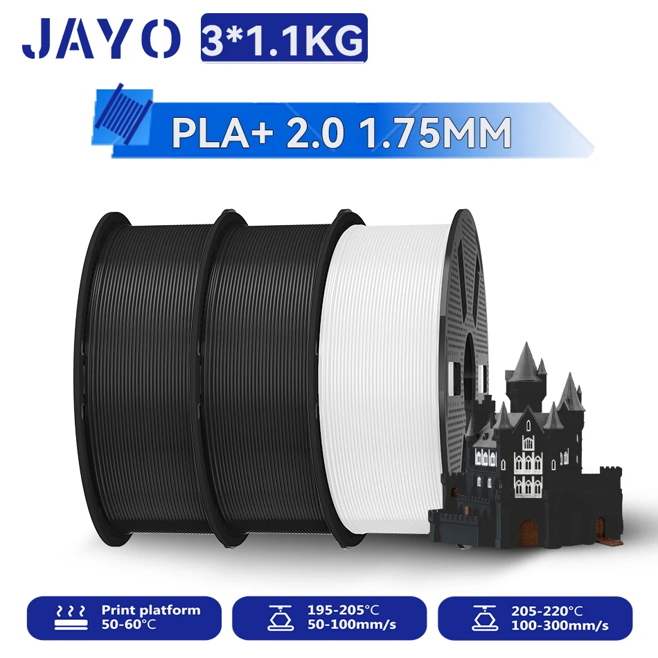 JAYO 3,3KG PLA PLUS 2.0 Filament Upgrade PLA plus 3D-Drucker-Filament Neatly PLA+2.0 3D-Druckmaterial für 99% der 3D-FDM-Drucker