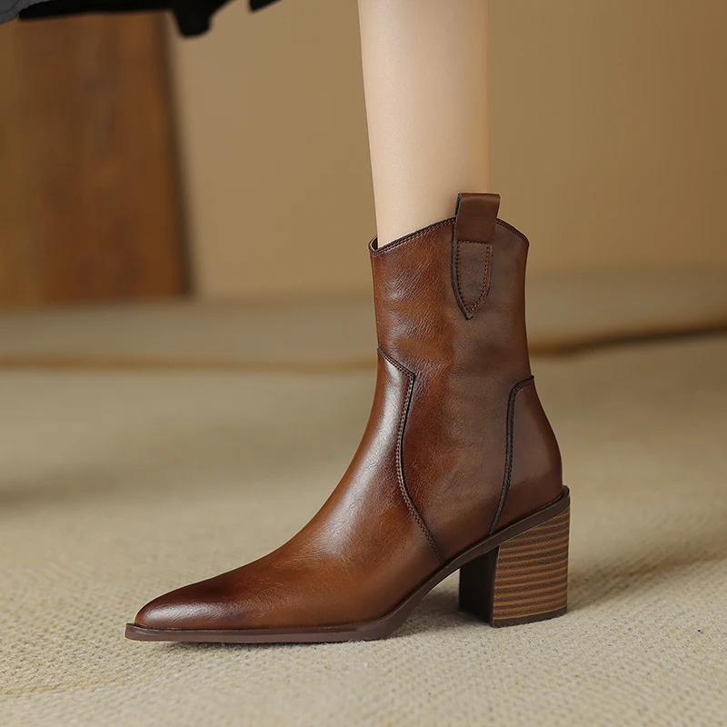 2024 Autumn Women Shoes Pointed Toe Chunky Heel Boots Casual Winter Boots Short Modern Boots Chelsea High Heels Shoes for Women