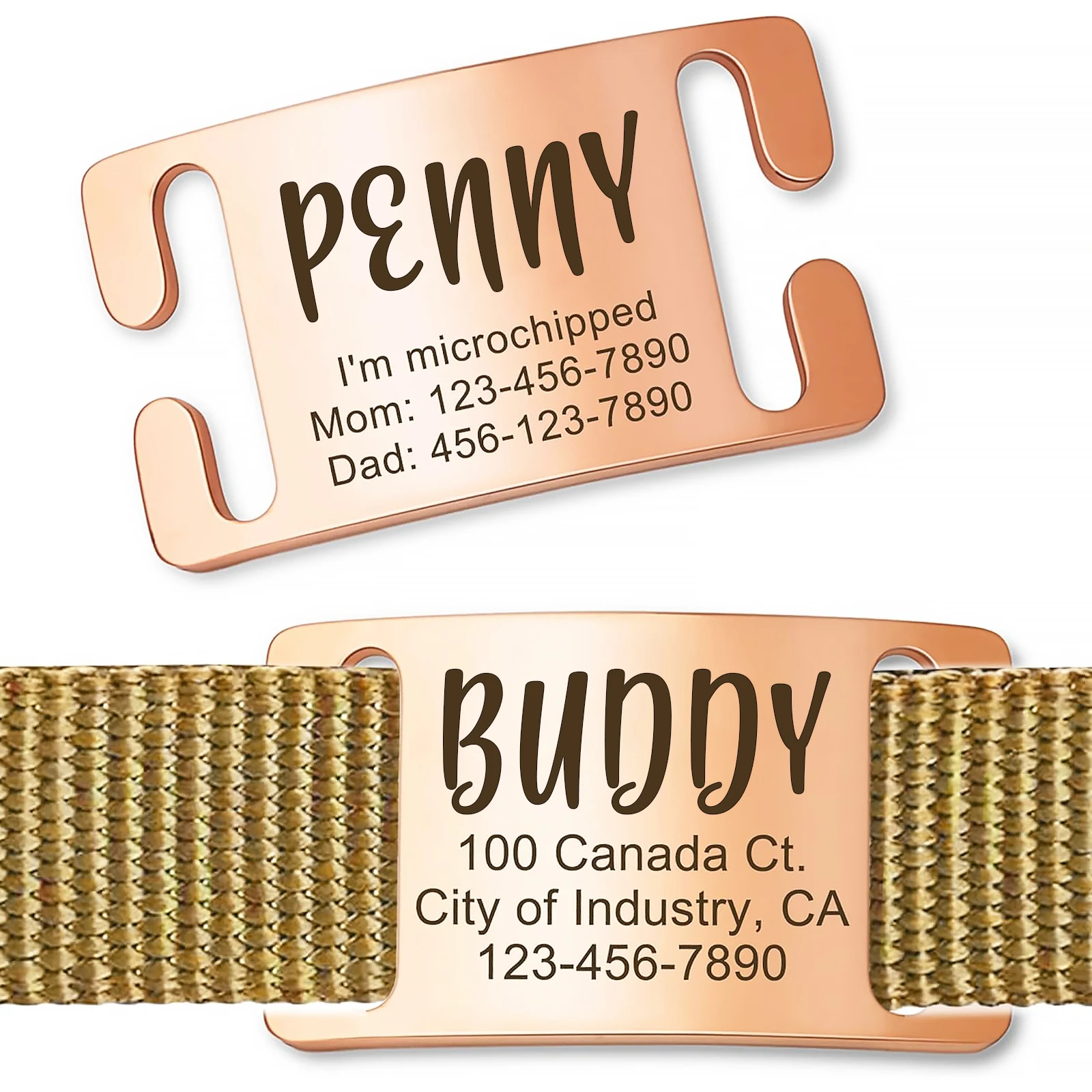 Personalized Dog and Cat Collar Tags, Slide-On Pet ID Tags, Silent, No Noise Tags Made of Stainless Steel, Custom Engraved