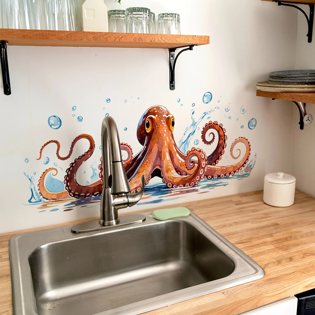 1pc Octopus Ocean Theme Wall Sticker, Suitable for Study, Kids Room, Living Room, Bathroom, Creative Gift for Ocean Lovers
