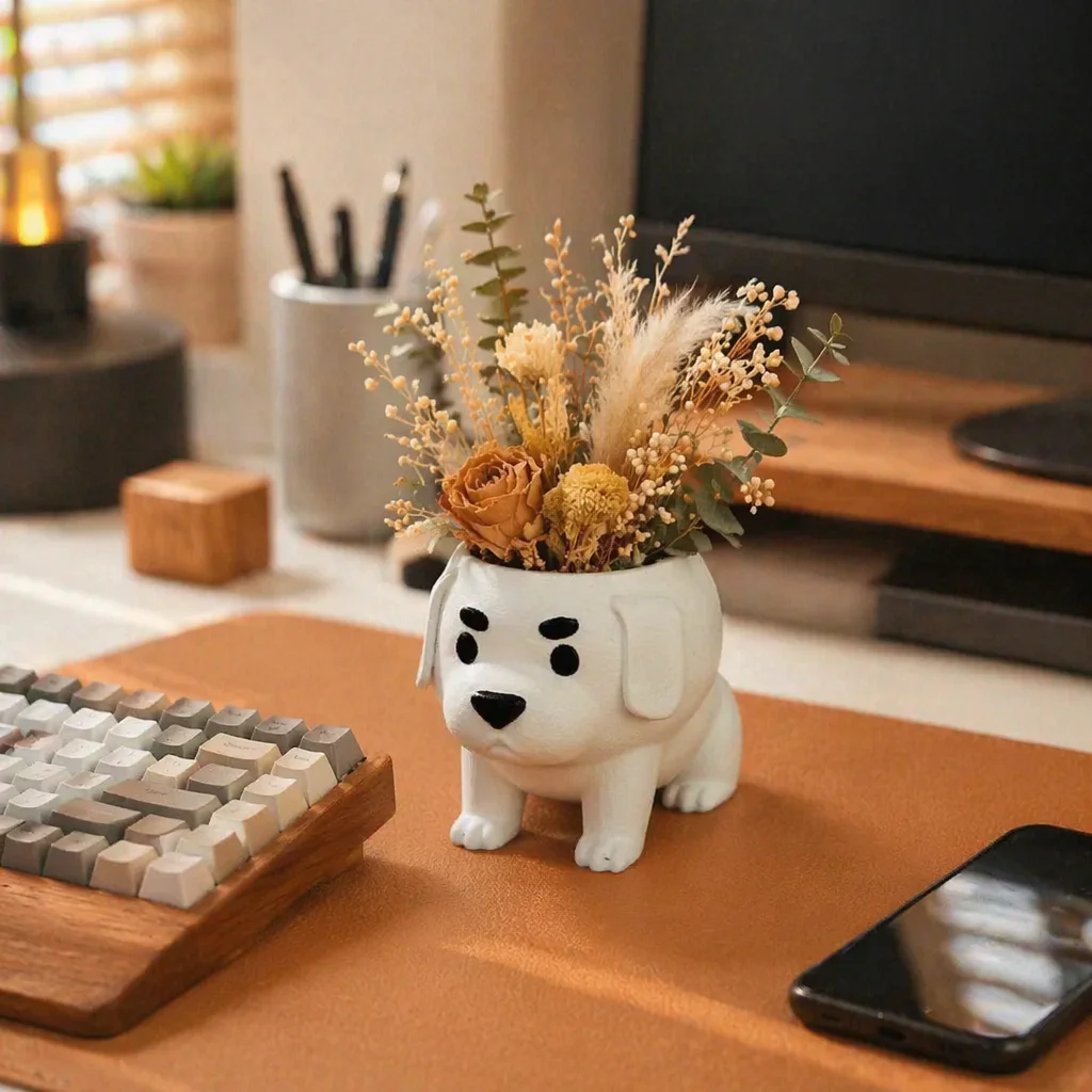 3D Printed Mini Puppy Desktop Storage Organizer, Cute Dog Shaped Tabletop Small Sundries Holder Home Office Desk Decor
