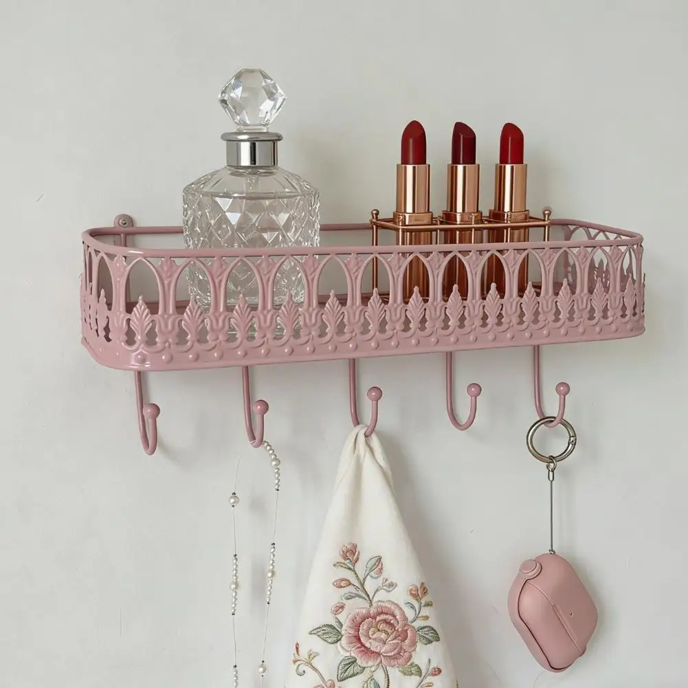 Decorative Iron Coat Rack Wall Mounted Floating Shelves with Hooks Metal Key Holder Mail Organizer Rack Entryway for Room