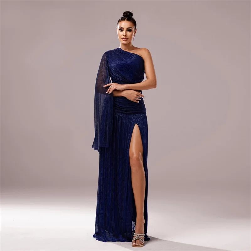 One-Shoulder Transparent Shawl Women Evening Dress Backless High Split Party Gown Graceful Tight-Fitting Prom Skirt New Arrival