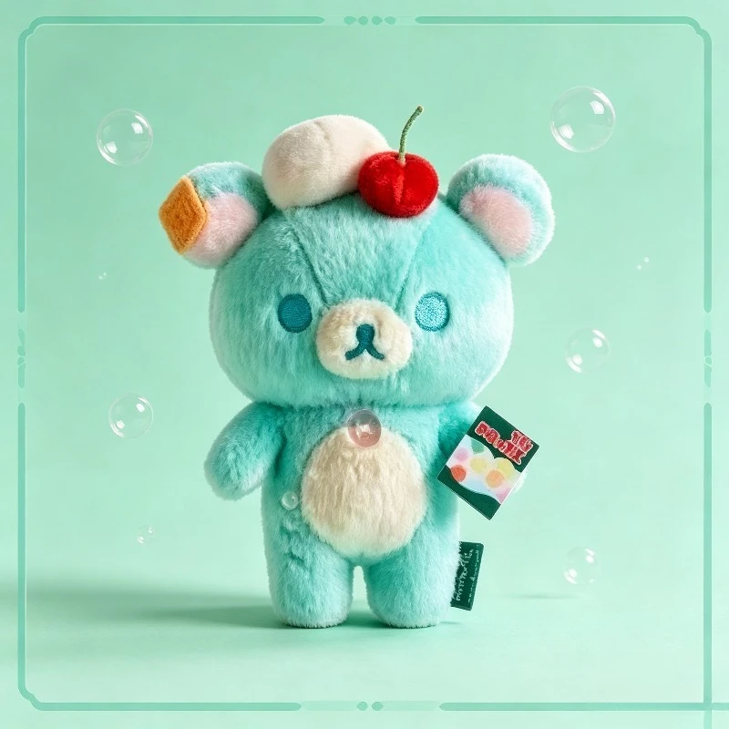 Popular Cartoon Rilakkumas Plush Toy Mint Blue Bear Plushie with Cherry Cute Ice Cream Bear Soft Stuffed Toy Collectible Gifts