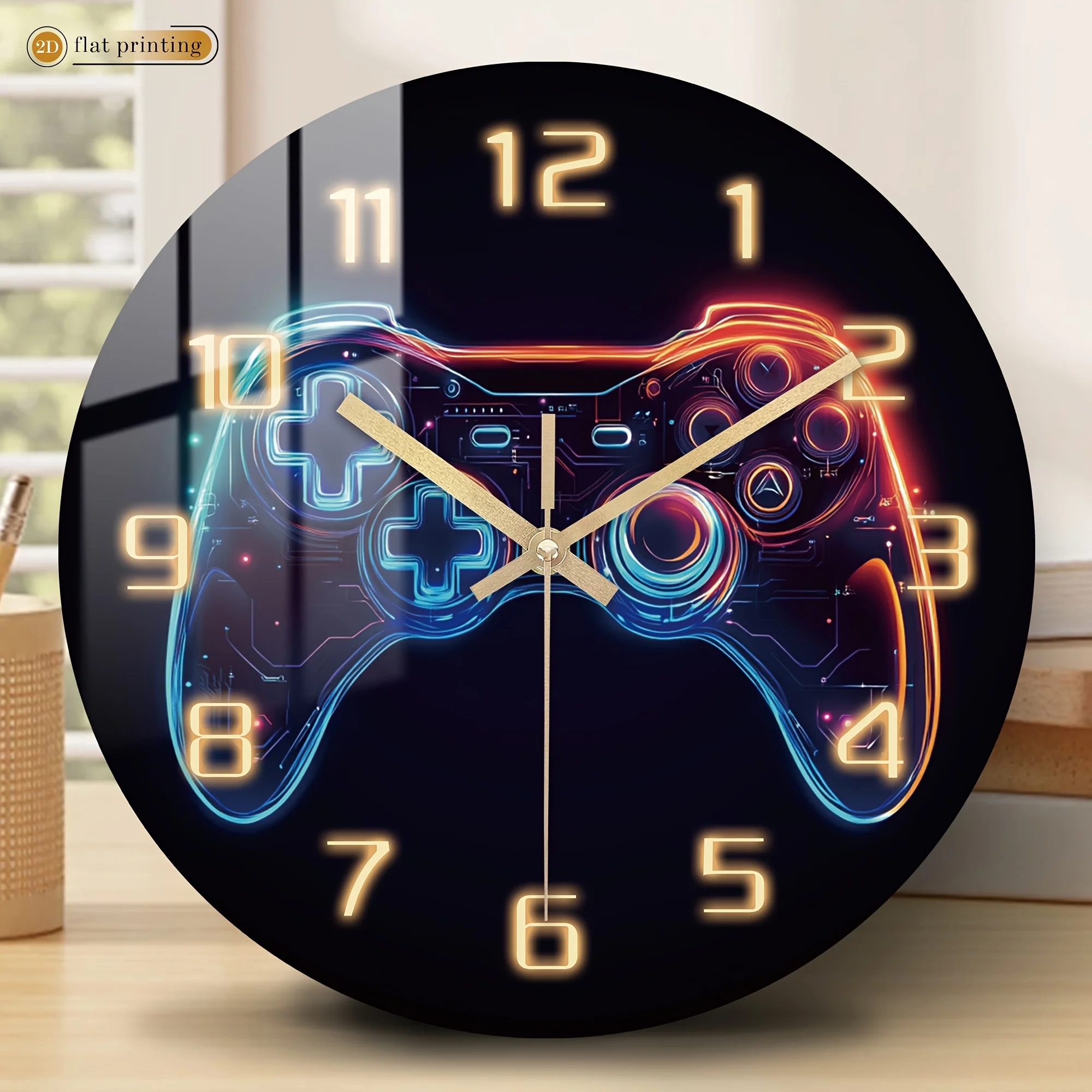 Digital Clock Gaming Controller/Silent Wooden Wall Clock/Flat 2D Print/Perfect for Studies, Classrooms, Offices/Ideal Gifts for New Year, Spring Festival, Ramadan, Valentine's Day