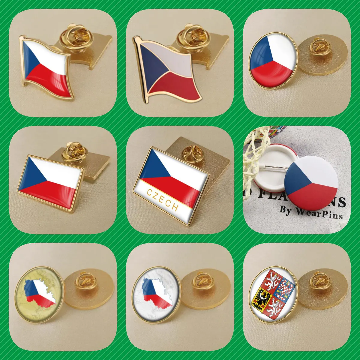 Czech Republic Czech Map Flag National Emblem National Flower Brooches Badges Lapel Pins