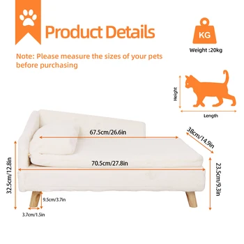 Elevated Pet Bed,Nordic Pet Stool Bed with Cozy Pad Waterproof,Pet Sofa Bed with Sturdy Wood Legs for Small Dog Kitten 5