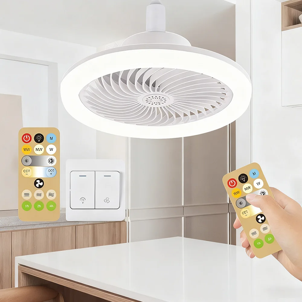 

Умный потолочный вентилятор 3 в 1, освещение с дистанционным управлением, основание E27, основание освещения 85-265 В, подходит для спальни и гостиной