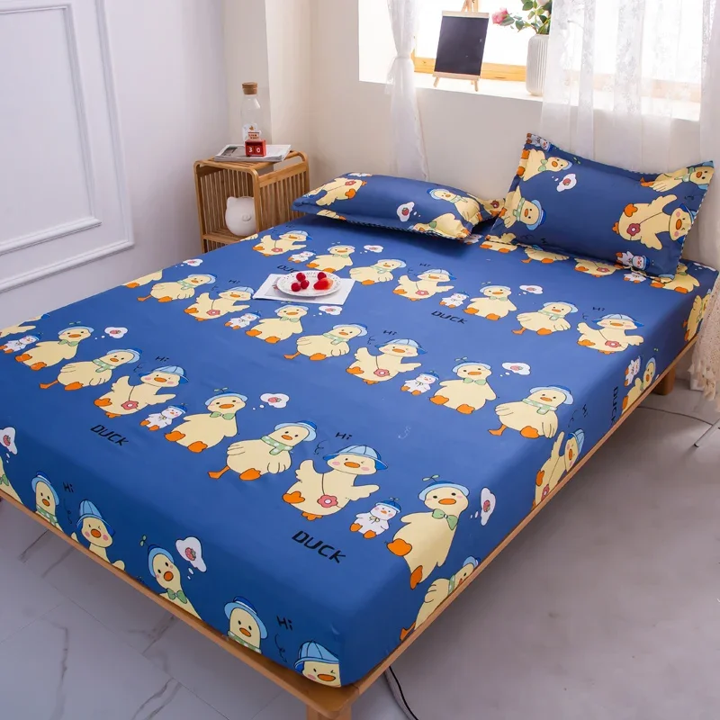 1pc Kids Bed Fitted Sheet Cartoon Cute Duck Printed Bed Sheet with Elastic Single/Queen/King Mattress Cover(without pillowcase)