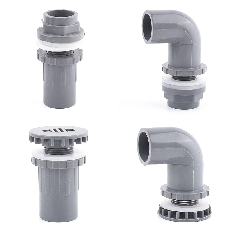 Grey 20~50mm PVC Pipe Aquarium Fish Tank Drain Joint 90° Water Supply Tube Connector Household DIY Water Inlet Outlet Tank Joint
