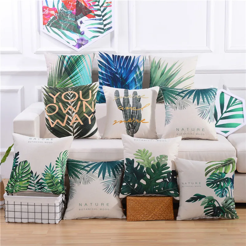 

45x45cm Tropical Plants Printed Cushion Cover Cotton Linen Home Sofa Chair Seat Wedding Party Decoration