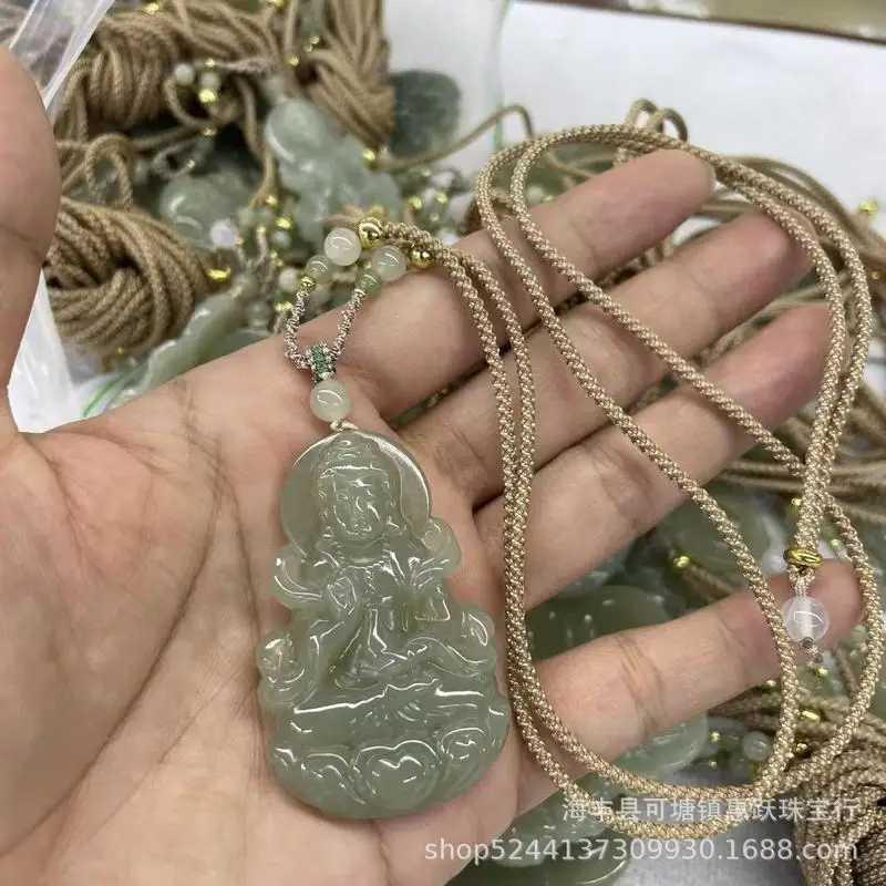 Natural Hetian Men And Women, Double-Sided Sitting Guanyin Bodhisattva Pendant Jade Necklace