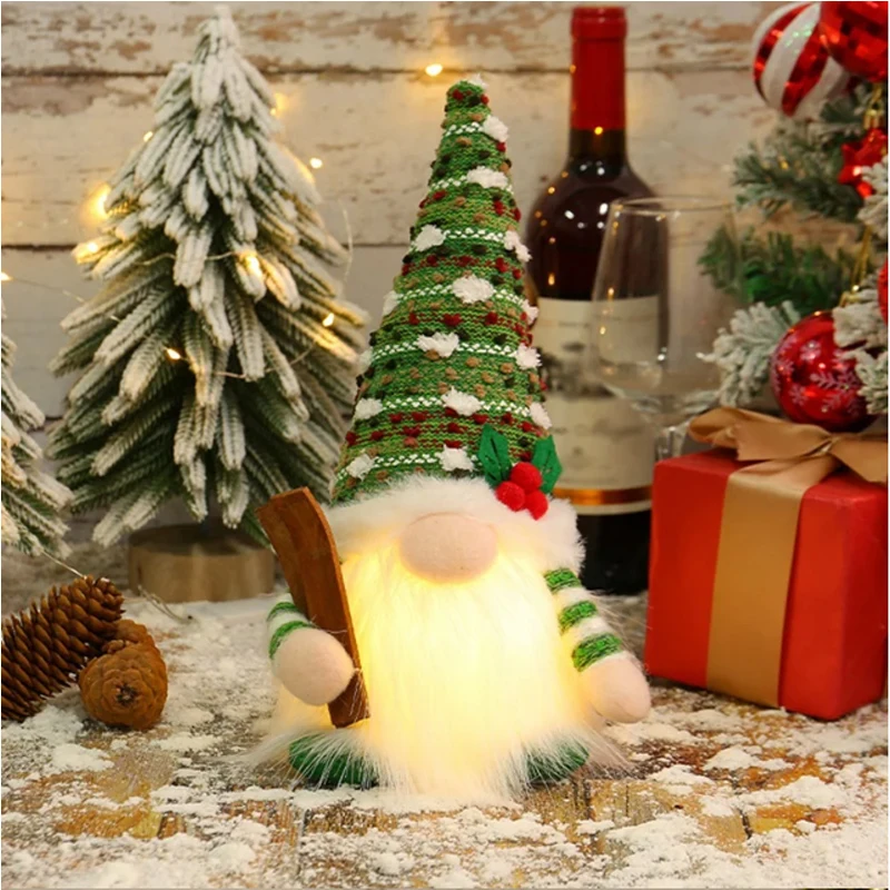 New 2/1PC 28CM Christmas Doll Sled Elf Ski Glowing Gnome with LED Light Christmas Decorations for Home Xmas 2025 New Year Gifts