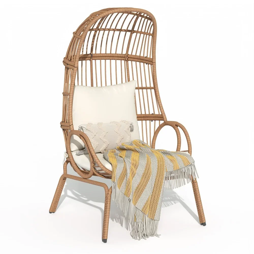 2024 New Outdoor Narrow Egg Chair Wicker, Patio Rattan Basket Chair with 370lbs Capacity Indoor Egg Chairs