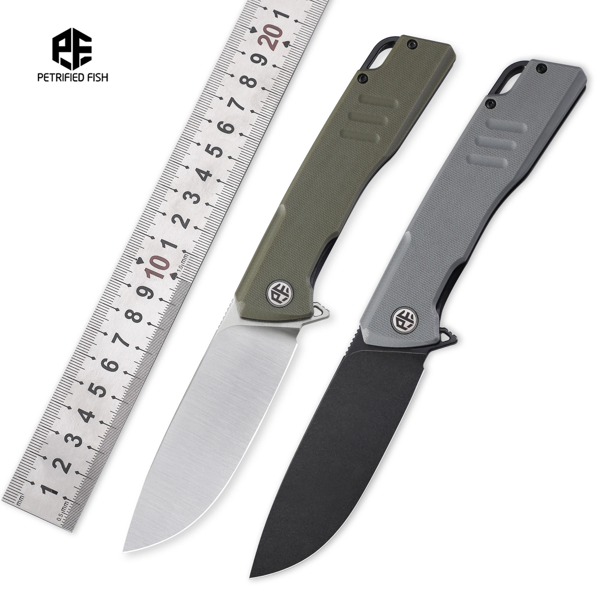 Petrified Fish PFB02 D2 Steel Satin Balck Stonewashed Blade G10 Handle Pocket Folding Knife Survival Camping EDC Pocket Tool