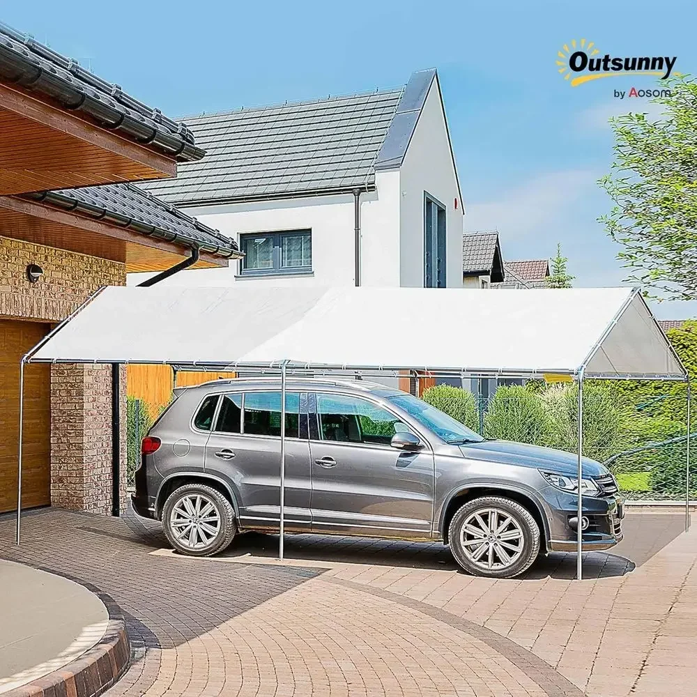 10x20 Outdoor Heavy-Duty Carport Tent with Galvanized Anchor Kit and 3 Steel Cables, White
