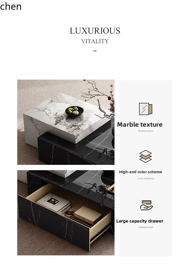 y17- Living Room Rock Slab Rectangular Coffee Table F-Type Combination Movable