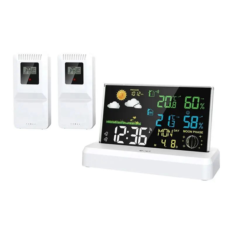 AEE2-One-To-Two Indoor And Outdoor Weather Station High-Definition Color Screen Forecast Meteorological Clock EU Plug
