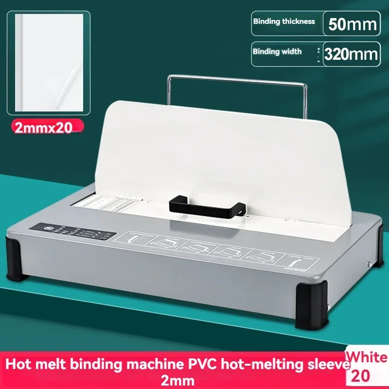 Binding machine for tender documents, contracts, A4 files, and folders; fully automatic compact hot-melt binding machine.