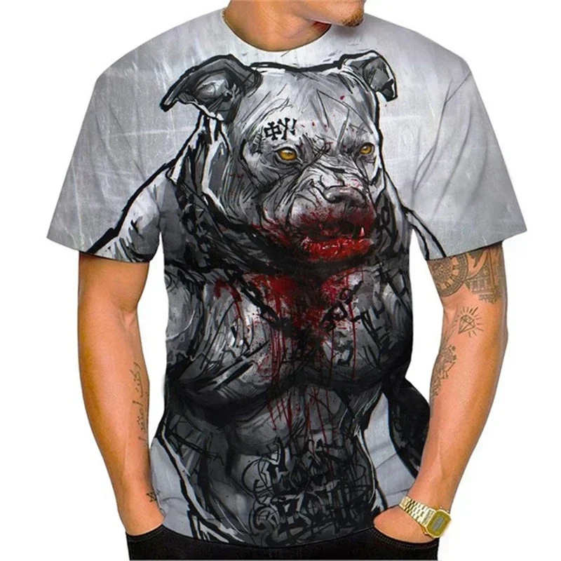 2024 New Hot Summer 3D Pet Bulldog Animal Print T-shirt for Men's Stylish Fun American Bully Dog Short Sleeve Plus Size Kid Tops